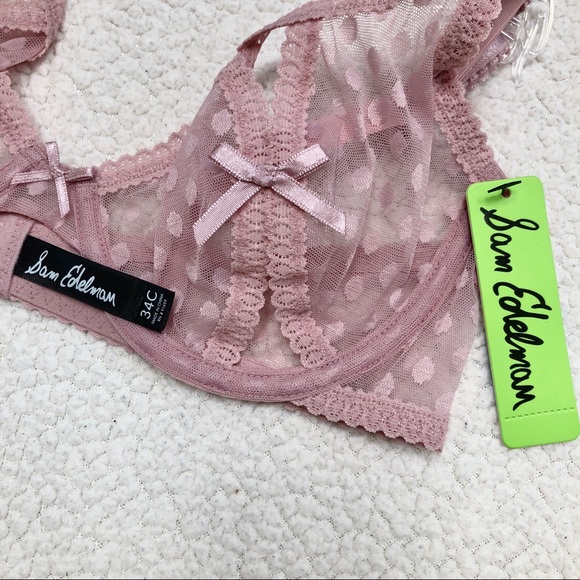 Sam Edelman Rose Pink Mesh Dot Peek A Boo Bra 34 C - Picture 6 of 7